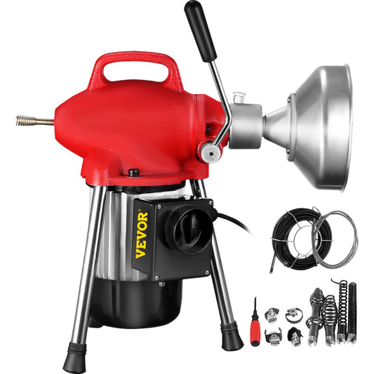 0.75-4 Inch Sectional Pipe Drain Cleaning Machine 400PRM Snake Cleaner Pipe Drain Cleaning Machine with 66 Ft x 0.67 Inch Galvanize Cable Heavy Duty