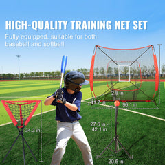 7x7 Baseball Softball Practice Net, Portable Baseball Training Net for Hitting Catching Pitching, Backstop Baseball Equipment with Bow Frame, Carry Bag, Strike Zone, Ball, Tee, Ball Collector