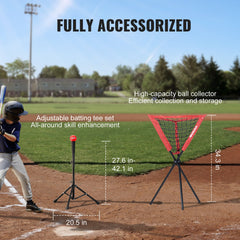 7x7 Baseball Softball Practice Net, Portable Baseball Training Net for Hitting Catching Pitching, Backstop Baseball Equipment with Bow Frame, Carry Bag, Strike Zone, Ball, Tee, Ball Collector
