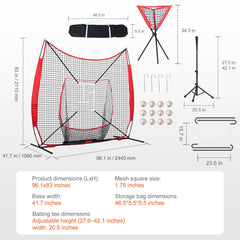 7x7 ft Baseball Softball Practice Net, Portable Baseball Training Net for Hitting Catching Pitching, Backstop Equipment with Bow Frame, Carry Bag, Strike Zone, 12 Balls, Tee, and Ball Collector