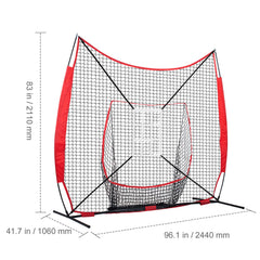 7x7 ft Baseball Softball Practice Net, Portable Baseball Training Net for Hitting Catching Pitching, Backstop Equipment with Bow Frame, Carry Bag, Strike Zone, 12 Balls, Tee, and Ball Collector