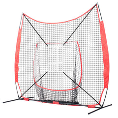 7x7 ft Baseball Softball Practice Net, Portable Baseball Training Net for Hitting Catching Pitching, Backstop Equipment with Bow Frame, Carry Bag, Strike Zone, 12 Balls, Tee, and Ball Collector