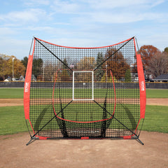 7x7 ft Baseball Softball Practice Net, Portable Baseball Training Net for Hitting Catching Pitching, Backstop Equipment with Bow Frame, Carry Bag, Strike Zone, 12 Balls, Tee, and Ball Collector