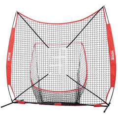 7x7 ft Baseball Softball Practice Net, Portable Baseball Training Net for Hitting Catching Pitching, Backstop Equipment with Bow Frame, Carry Bag, Strike Zone, 12 Balls, Tee, and Ball Collector