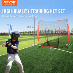 7x7 Baseball Softball Practice Net, Portable Baseball Training Net for Hitting Batting Catching Pitching, Backstop Baseball Equipment Training Aids with Carry Bag and Strike Zone