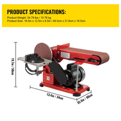 Belt Sander 4" x 36", Disc Combo Sander 6",Electric Adjustable Bench Belt Sander 375W,Grinder Bench Sanding Machine With 4 Rubber Foot Pad