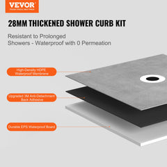 Shower Curb Kit, 1219x1524mm, 60"x48" Shower Pan Kit with 50.8mm ABS Central Flange, Waterproof Membrane, Stainless Steel Grate and Joint Sealant, Shower Pan Slope Sticks Fit for Bathroom