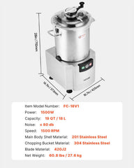 Food Processor & Vegetable Chopper, 18L Food-Grade Stainless Steel Food Processor Chopper with S-Curve Blade and Scraper, Ideal for Chopping Vegetables, Fruit, Grains, Nuts