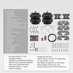 Air Bag Suspension Kit, Air Springs Suspension Bag Kit Compatible with 1999-2004 Ford F250/F350 2WD 4WD, 2008-2010 Ford F250/F350 2WD 4WD, 5000 lbs Loading, 5 to 100 PSI