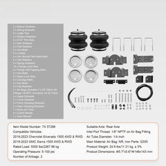Air Bag Suspension Kit, Air Springs Suspension Bag Kit Compatible with 2019-2023 Chevrolet Silverado 1500 and GMC Sierra 1500 4WD RWD, 5000 lbs Loading, 5 to 100 PSI