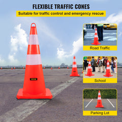 Safety Cones, 10PCS 28\" Traffic Cones, PVC Orange Construction Cones, 2 Reflective Collars Traffic Cones with Weighted Base and Hand-Held Ring Used for Traffic Control, Driveway Road Parking