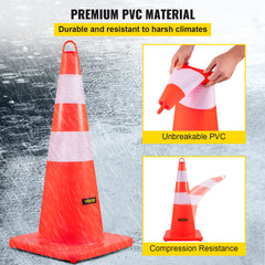 Safety Cones, 10PCS 28\" Traffic Cones, PVC Orange Construction Cones, 2 Reflective Collars Traffic Cones with Weighted Base and Hand-Held Ring Used for Traffic Control, Driveway Road Parking