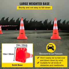 Safety Cones, 10PCS 28\" Traffic Cones, PVC Orange Construction Cones, 2 Reflective Collars Traffic Cones with Weighted Base and Hand-Held Ring Used for Traffic Control, Driveway Road Parking