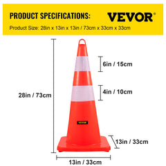 Safety Cones, 10PCS 28\" Traffic Cones, PVC Orange Construction Cones, 2 Reflective Collars Traffic Cones with Weighted Base and Hand-Held Ring Used for Traffic Control, Driveway Road Parking