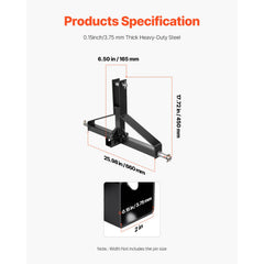 3 Point Trailer Hitch with 2 in Receiver, 3pt Quick Hitch Attachment for Category 1 Tractor, 3000lbs Capacity, Tow Drawbar Adapter, Compatible with Kubota, Mahindra, Ford, Yanmar, John Deere