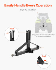 3 Point Trailer Hitch with 2 in Receiver, 3pt Quick Hitch Attachment for Category 1 Tractor, 3000lbs Capacity, Tow Drawbar Adapter, Compatible with Kubota, Mahindra, Ford, Yanmar, John Deere