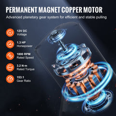 Electric Winch, 1361 kg Line Pull Capacity, 12V DC ATV/UTV Winch with Φ0.5 x 1188.7 cm 7 Strands Steel Cable Roller Fairlead Wired Remote Control, IP55 Waterproof for Towing UTV ATV Off-Road