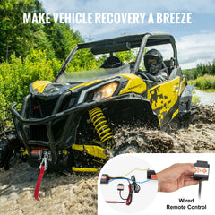 Electric Winch, 1361 kg Line Pull Capacity, 12V DC ATV/UTV Winch with Φ0.5 x 1188.7 cm 7 Strands Steel Cable Roller Fairlead Wired Remote Control, IP55 Waterproof for Towing UTV ATV Off-Road