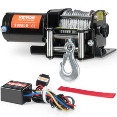 Electric Winch, 1361 kg Line Pull Capacity, 12V DC ATV/UTV Winch with Φ0.5 x 1188.7 cm 7 Strands Steel Cable Roller Fairlead Wired Remote Control, IP55 Waterproof for Towing UTV ATV Off-Road