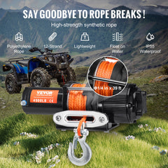Electric Winch ATV UTV 2041 kg Synthetic Rope Waterproof Remote Control