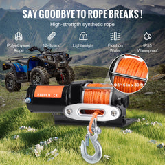Electric Winch, 1588 kg Line Pull Capacity, 12V DC ATV Winch with Φ0.5 x 1188.7 cm 12 Strands Synthetic Rope Aluminum Fairlead Wired Remote Control, IP55 Waterproof for Towing ATV Boat