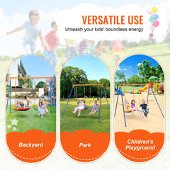 Swing Sets for Backyard, 440lbs Load Capacity Swing Set, with 1 Saucer Swing Seat, 1 Belt Swing Seat, Heavy Duty A-Frame Metal Swing Stand and Adjustable Rope, Swingset Outdoor for Kids