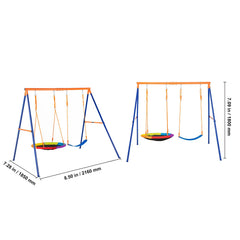 Swing Sets for Backyard, 440lbs Load Capacity Swing Set, with 1 Saucer Swing Seat, 1 Belt Swing Seat, Heavy Duty A-Frame Metal Swing Stand and Adjustable Rope, Swingset Outdoor for Kids