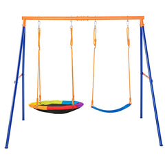 Swing Sets for Backyard, 440lbs Load Capacity Swing Set, with 1 Saucer Swing Seat, 1 Belt Swing Seat, Heavy Duty A-Frame Metal Swing Stand and Adjustable Rope, Swingset Outdoor for Kids