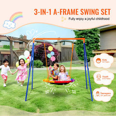 Swing Sets for Backyard 40in Saucer Swing Seat A-Frame Metal Stand 440lbs