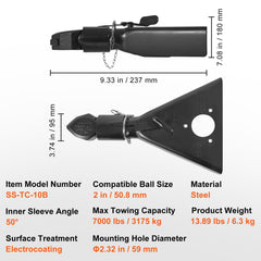 A-Frame Trailer Coupler, Fits 2-Inch Hitch Ball Size, 7000 lbs Towing Capacity, Heavy Duty Steel Coupler, Ideal for Towing Station Wagons, Pickup Trucks, SUVs, Campers, Black Coating Surface