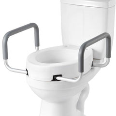 Raised Toilet Seat with Arms, 136.1 kg Load Capacity, 88.9 mm Lift Height, Widened Commode Elevated Toilet Seat Riser with Padded Handles for Seniors, Elderly, Handicap, Disabled, and Adults