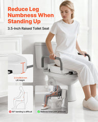 Raised Toilet Seat with Arms, 136.1 kg Load Capacity, 88.9 mm Lift Height, Widened Commode Elevated Toilet Seat Riser with Padded Handles for Seniors, Elderly, Handicap, Disabled, and Adults