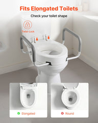 Raised Toilet Seat with Arms, 136.1 kg Load Capacity, 88.9 mm Lift Height, Widened Commode Elevated Toilet Seat Riser with Padded Handles for Seniors, Elderly, Handicap, Disabled, and Adults