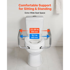Raised Toilet Seat with Arms, 136.1 kg Load Capacity, 88.9 mm Lift Height, Widened Commode Elevated Toilet Seat Riser with Padded Handles for Seniors, Elderly, Handicap, Disabled, and Adults