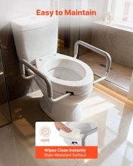 Raised Toilet Seat with Arms, 136.1 kg Load Capacity, 88.9 mm Lift Height, Widened Commode Elevated Toilet Seat Riser with Padded Handles for Seniors, Elderly, Handicap, Disabled, and Adults
