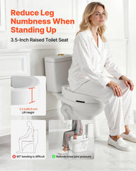 Raised Toilet Seat, 136.1 kg Load Capacity, 88.9 mm Lift Height, Commode Elevated Toilet Seat Riser with Enlarged Opening for Seniors, Elderly, Handicap, Disabled, Adults, Fits Elongated Bowl