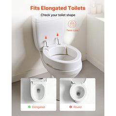Raised Toilet Seat, 136.1 kg Load Capacity, 88.9 mm Lift Height, Commode Elevated Toilet Seat Riser with Enlarged Opening for Seniors, Elderly, Handicap, Disabled, Adults, Fits Elongated Bowl
