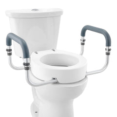 Raised Toilet Seat,88.9 mm Height Raised, 136 kg Weight Capacity, for Standard Round Toilet, Aluminum Handrail, with EVA Armrest Padding, for Elderly, Handicap, Patient, Pregnant, Medical