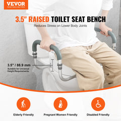Raised Toilet Seat,88.9 mm Height Raised, 136 kg Weight Capacity, for Standard Round Toilet, Aluminum Handrail, with EVA Armrest Padding, for Elderly, Handicap, Patient, Pregnant, Medical