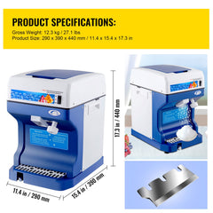 Ice Shaver 265LBS/Hour Snow Cone Frozen Ice Shaving Slushie Dessert Maker Stainless Steel Food Grade for Kitchen Home Bars