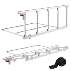 Foldable Bed Rail for Elderly, 122 cm Bedside Assist Rail with Fixing Strap, Adjustable Height Pipe Bedside Cane, High-Strength Metal Senior Bed Bar, Hand Guard Grab Fits King, Queen, Full, Twin