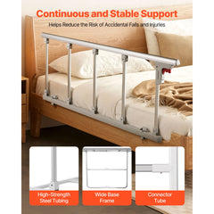 Foldable Bed Rail for Elderly, 122 cm Bedside Assist Rail with Fixing Strap, Adjustable Height Pipe Bedside Cane, High-Strength Metal Senior Bed Bar, Hand Guard Grab Fits King, Queen, Full, Twin