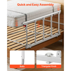 Foldable Bed Rail for Elderly, 122 cm Bedside Assist Rail with Fixing Strap, Adjustable Height Pipe Bedside Cane, High-Strength Metal Senior Bed Bar, Hand Guard Grab Fits King, Queen, Full, Twin
