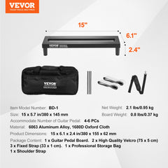 Guitar Pedal Board, 15'' x 5.7'', Aluminum Alloy 0.8 lbs Super Light Guitar Effects PedalBoard with Carry Bag High Quality Velcro Fixed Strap Shoulder Strap, Accommodate 4-6 Guitar Pedals