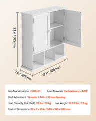 Bathroom Wall Cabinet, 2 Doors & Adjustable Shelf, Over the Toilet Storage Medicine Cabinet Wall Mounted, Hanging Organizer with Shelves & Open Partition for Laundry Room Kitchen Restroom, White