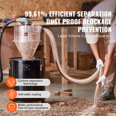 Cyclone Dust Separator, 4" Retrofit Cyclone Separator for Dust Collectors, ABS Dust Deputy With 2" Hole O.D. Connector & Hose for Wet/Dry Shop Vacuums, Fits 18.9-37.85L Tank (Tank Exclude)