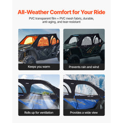 Cab Enclosure Upper Doors, Compatible with Polaris RZR PRO 2020-2024/Polaris RZR Turbo2022-2024, Soft Upper Doors, Upgraded Zipper UTV Soft Side Window Kit, Fit with Side Mirrors and Windshields