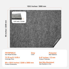 Rug Pad Without Slip Resistance, Protective Cushioning Carpet Pad, 8' x 10', 1/2"Thick, 100% Pure Polyester Felt, 7-8㎡ Premium Comfort Underfoot Carpet Padding Rug Cushion for All Floors, Gray