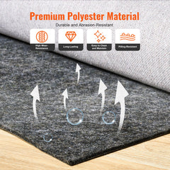 Rug Pad Without Slip Resistance, Protective Cushioning Carpet Pad, 8' x 10', 1/2"Thick, 100% Pure Polyester Felt, 7-8㎡ Premium Comfort Underfoot Carpet Padding Rug Cushion for All Floors, Gray