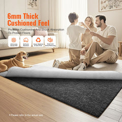 Rug Pad Without Slip Resistance, Protective Cushioning Carpet Pad, 9' x 12', 1/4"Thick, 100% Pure Polyester Felt, 10-11㎡ Premium Comfort Underfoot Carpet Padding Rug Cushion for All Floors, Gray